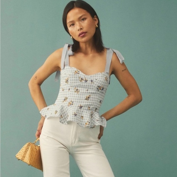 NWOT Reformation Kassi Linen Top in Al Fresco - Sz 12 - Picture 1 of 6